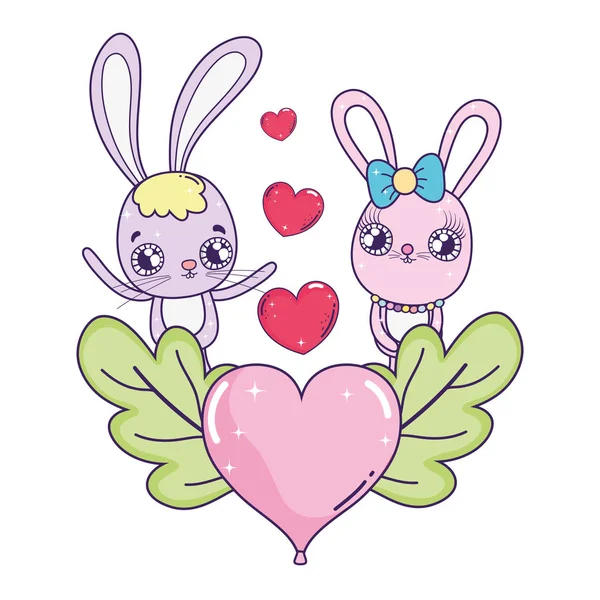 Schattige konijnen paar Valentines Day — Stockvector