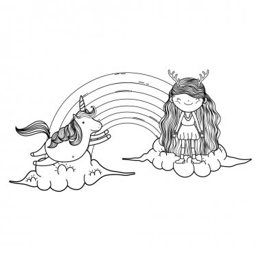 gökkuşağı ve Unicorn ile sevimli küçük peri
