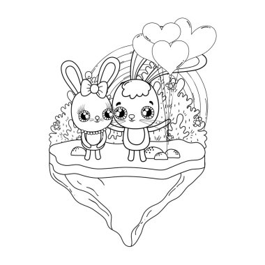 balonlar helyum sevgililer günü ile sevimli tavşan çift