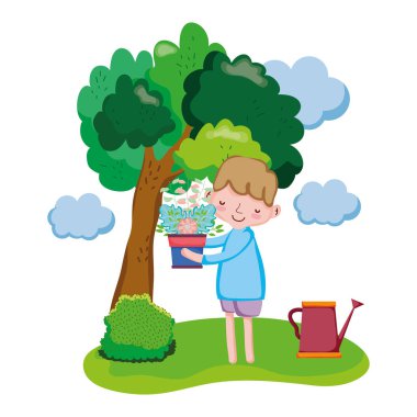 manzara fıskiye ile çocuk kaldırma houseplant