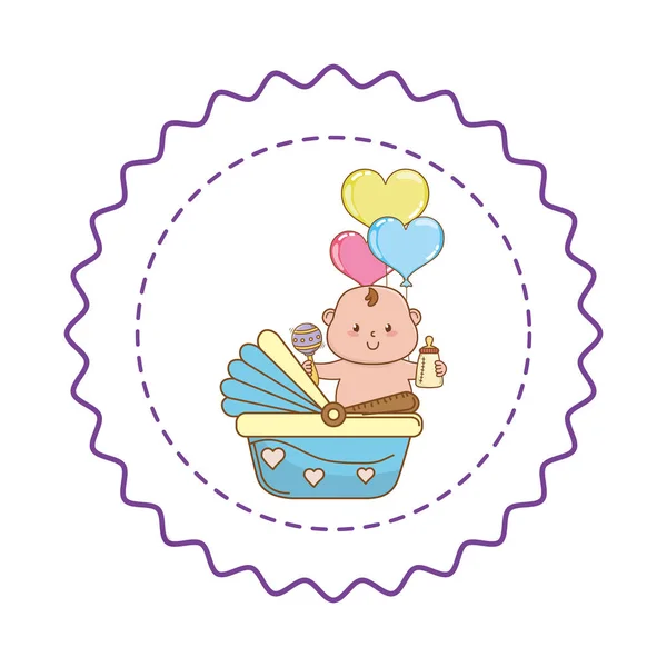 Baby shower sello de etiqueta redonda con dibujos animados — Archivo Imágenes Vectoriales