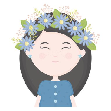 saç karakteri çiçek taç ile sevimli küçük kız