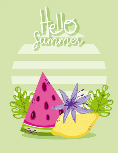 Hello summer card with cute cartoons — Stock Vector