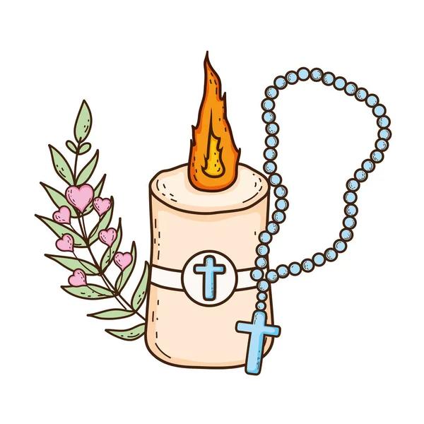 Paschal candle sacred with rosary — Stock Vector