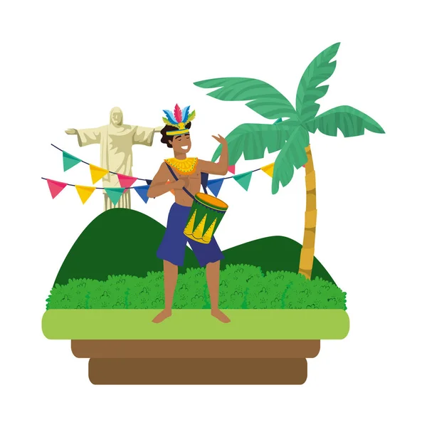 Άνθρωπος γιορτάζει Βραζιλία καρναβάλι — Διανυσματικό Αρχείο