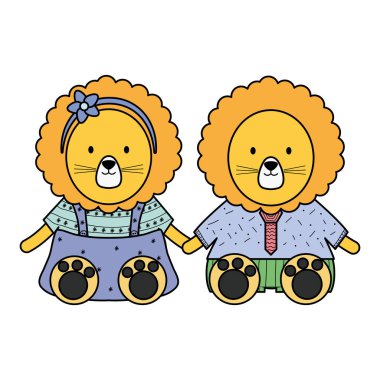 sevimli aslanlar çift çocuksu karakterler