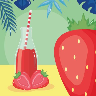 yaprakpalmiye saman ile botttle taze çilek suyu meyve