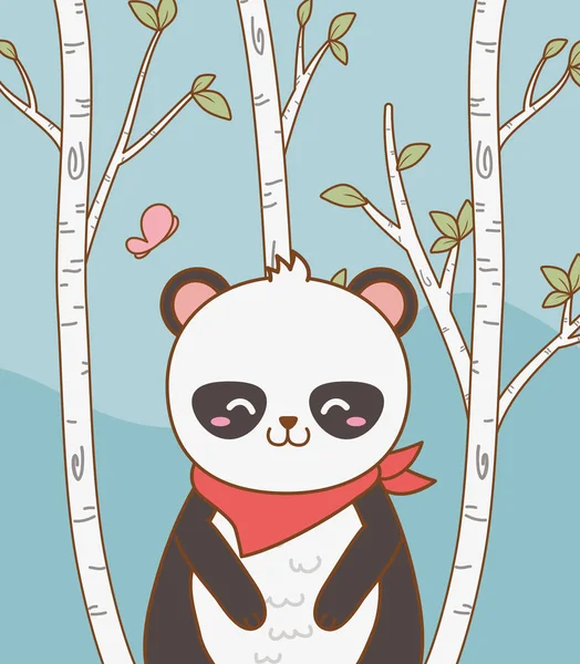 Urso bonito panda caráter floresta —  Vetores de Stock