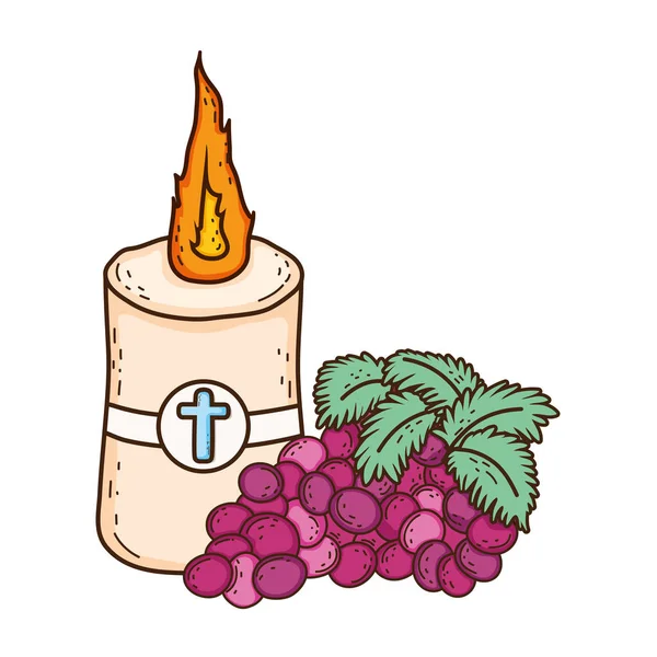 Świeca paschalna święta z owocami winogron — Wektor stockowy
