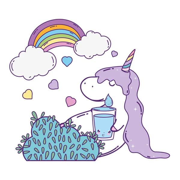 Schattige Eenhoorn met wolken en Rainbow kawaii — Stockvector