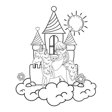 kale ile bulutlar küçük tek boynuzlu at ve prenses