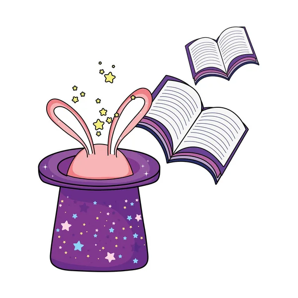 Fairytale magic hat with rabbit ears and book — Stock Vector