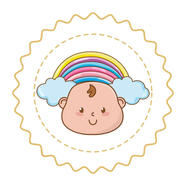 Baby douche ronde label stempel met cartoons — Stockvector