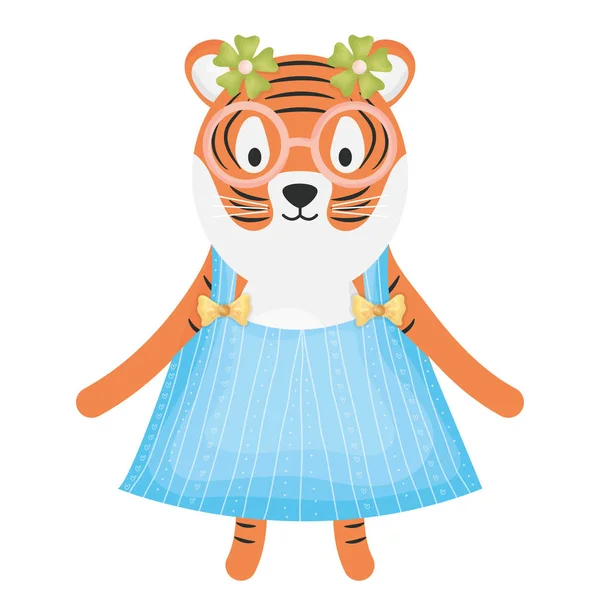 Милый женский тигр детского характера — стоковый вектор