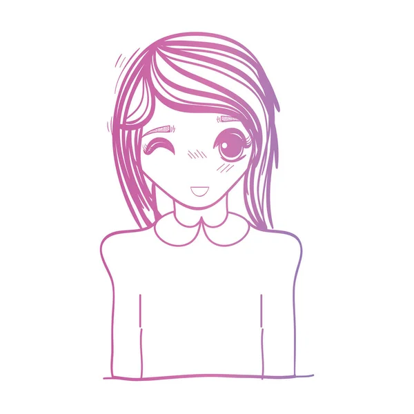 Лінія краси аніме дівчина з зачіскою і блузою — стоковий вектор