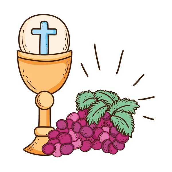 Święty kielich religijny z winogronami — Wektor stockowy