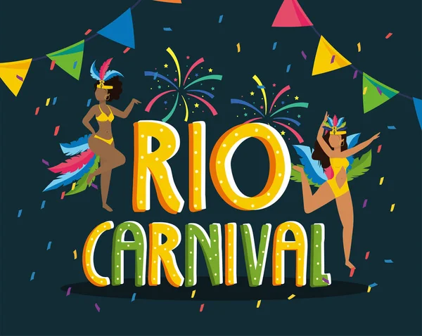 Fille danseuse avec costume et feux d'artifice au carnaval de rio — Image vectorielle