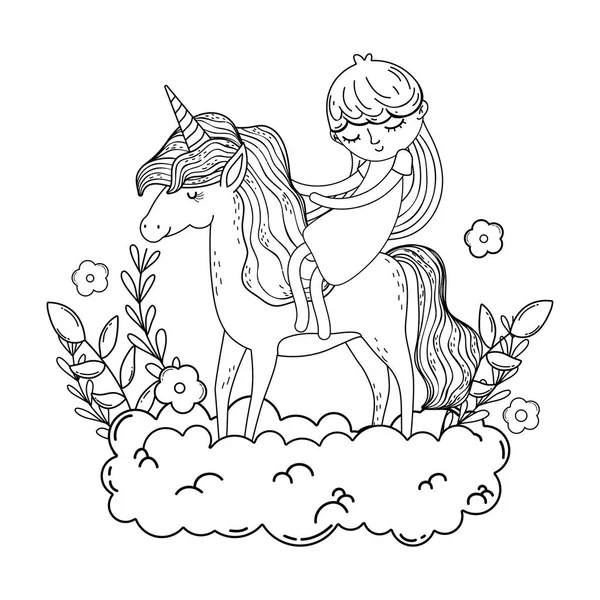 Belle petite licorne avec princesse dans le paysage — Image vectorielle