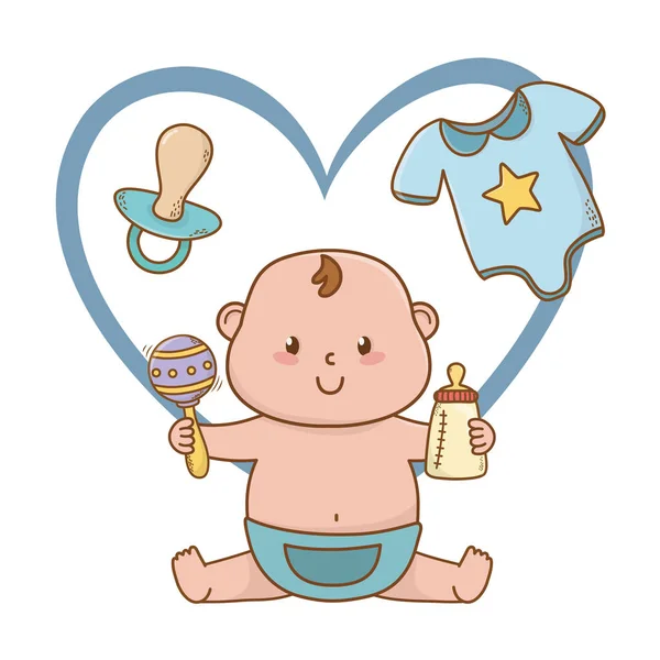 Lindo bebé ducha dibujos animados — Vector de stock