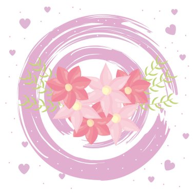 boya ve kalpler desen ile çiçek ve yaprak dekorasyon