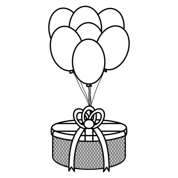 Caja de regalo con globos helio flotante — Vector de stock