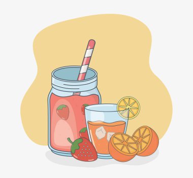 meyve suları ve Pipetler ile gözlük kapları seti