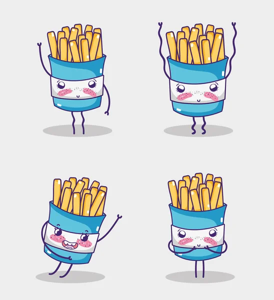 Fast food coleção kawaii desenhos animados — Vetor de Stock