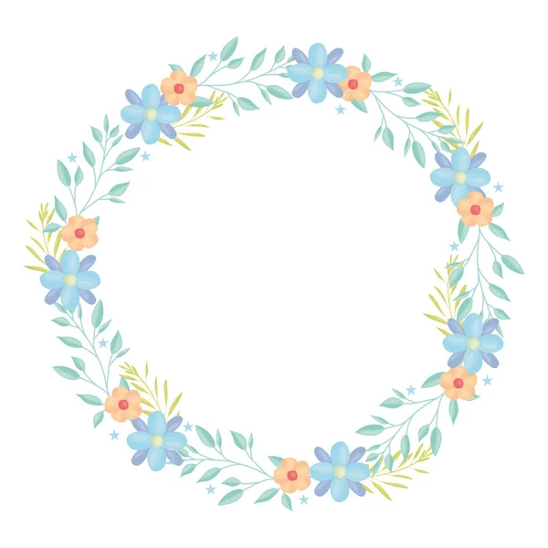 Coroa circular com flores e folhas decoração —  Vetores de Stock