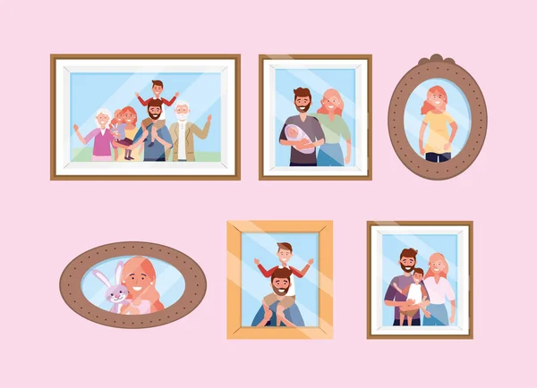 Ställ lyckliga familj bilder minnen — Stock vektor