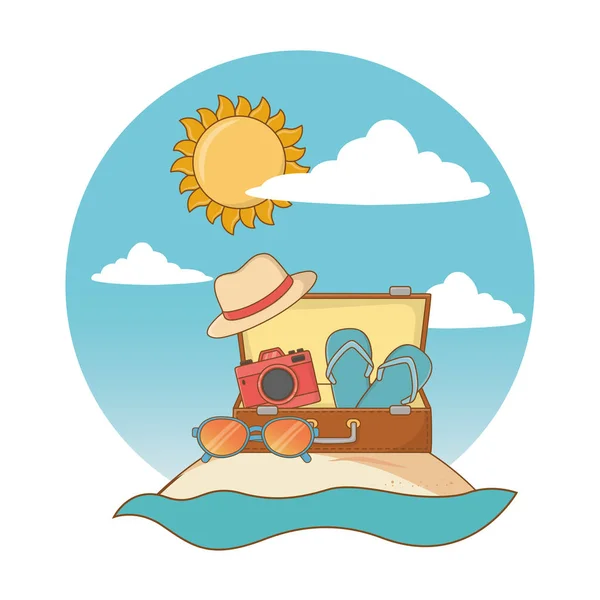 Playa de dibujos animados etiqueta redonda — Vector de stock