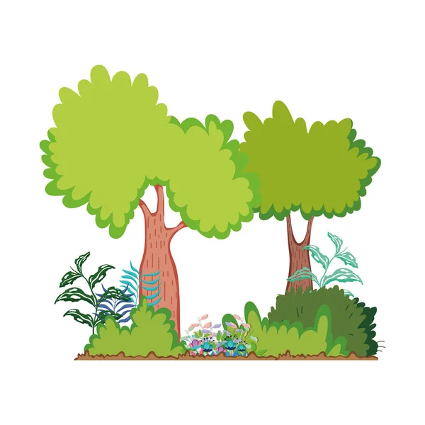 Árboles plantas bosque en el paisaje — Vector de stock