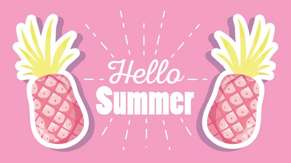 Hallo zomer met ananassen — Stockvector
