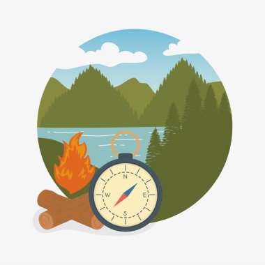 pusula kılavuzu ile kamp bölgesi sahne
