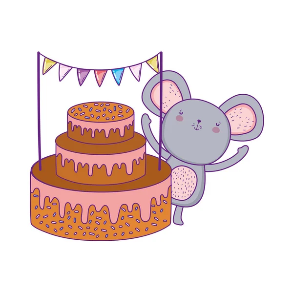 Schattige en kleine muis met zoete cake — Stockvector