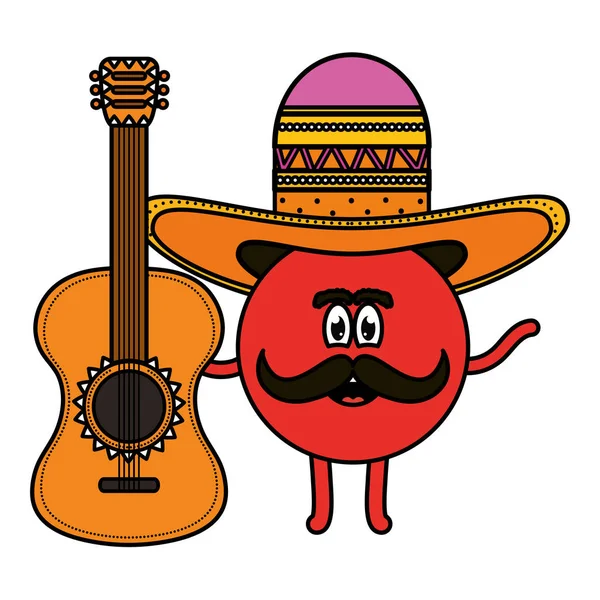 Carácter emoji mexicano con guitarra — Archivo Imágenes Vectoriales