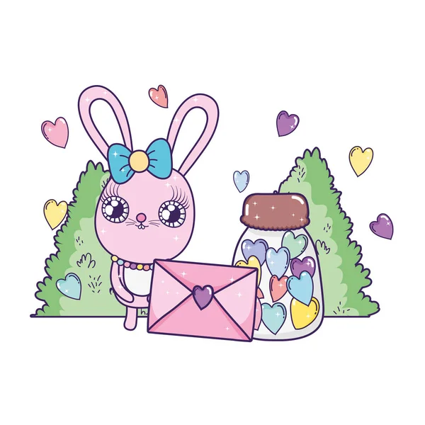 Mignonne fille de lapin avec enveloppe Saint Valentin — Image vectorielle