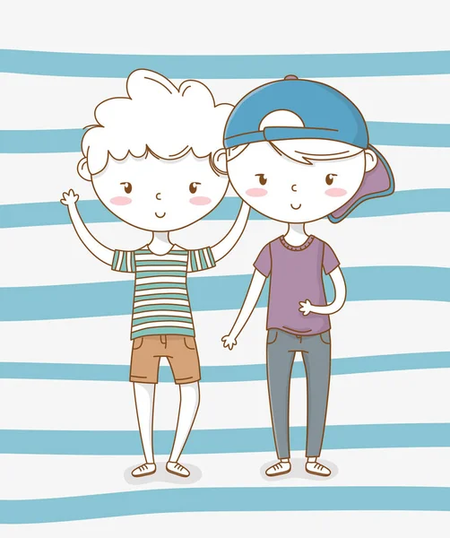 Beaux petits garçons couple personnages — Image vectorielle