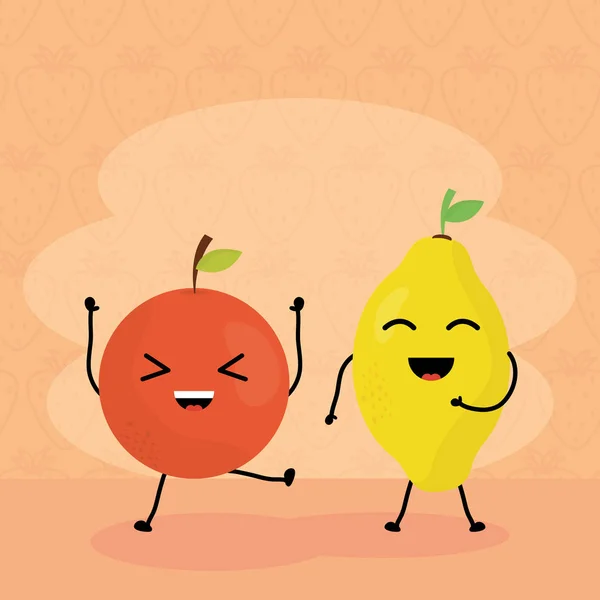 Frutas frescas caracteres kawaii — Vector de stock