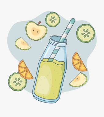 saman ile portakal ve salatalık suyu şişesi