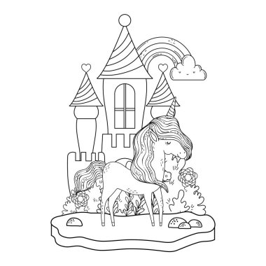 kale ve gökkuşağı ile güzel küçük Unicorn