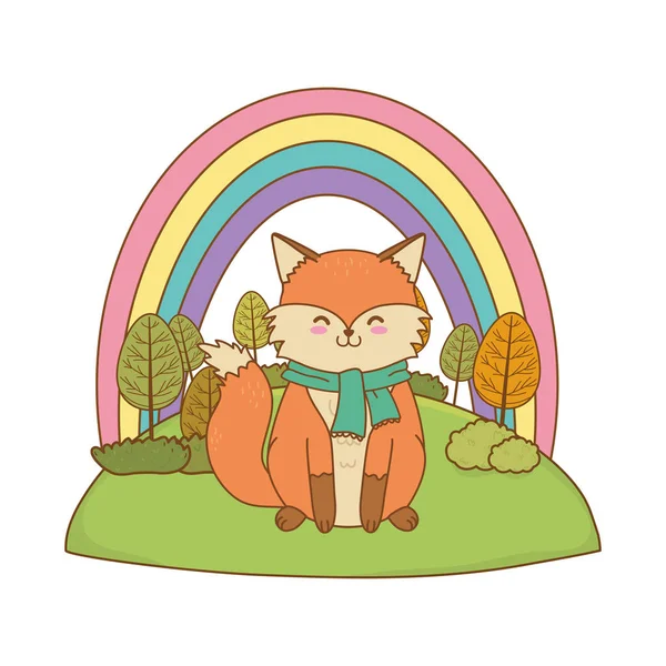 Cute Fox w polu charakter lasu — Wektor stockowy