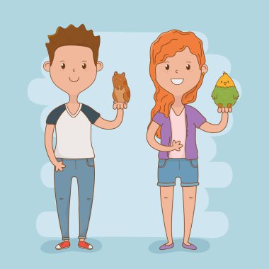 sevimli Maskotlar ile genç çift