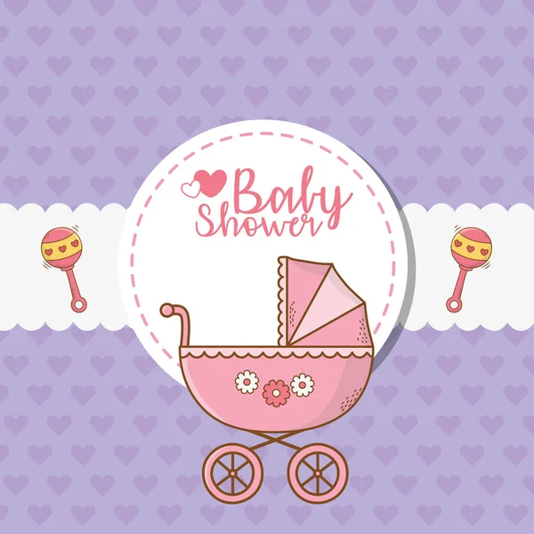 婴儿淋浴卡与粉红色推车 — 图库矢量图片