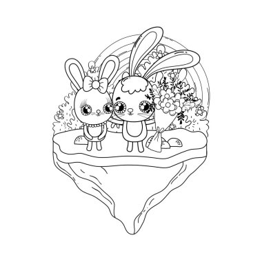 çiçekler sevgililer günü ile sevimli tavşan çift