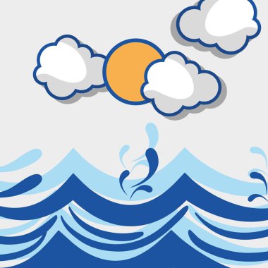 okyanus dalgaları ile peyzaj bulutlar tasarım