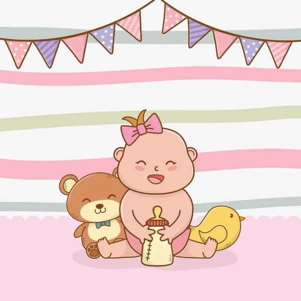 Babyduschkarte mit kleinem Mädchen Baby — Stockvektor