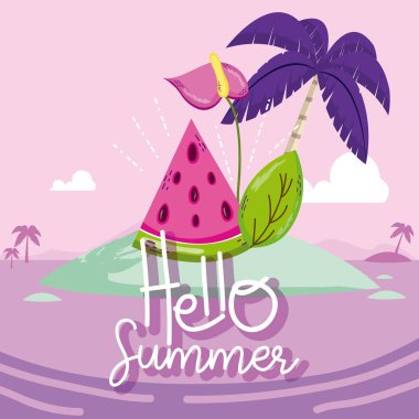 Yaz kartı sevimli çizgi film ile Merhaba