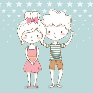 noktalı arka plan ile güzel küçük çocuklar çift