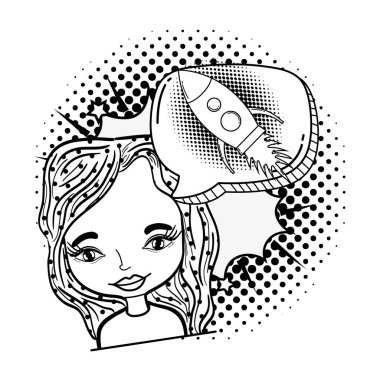 konuşma kabarcık roket pop sanat ile kadın