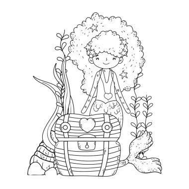 Hazine göğüs denizaltı sahne ile mermaid